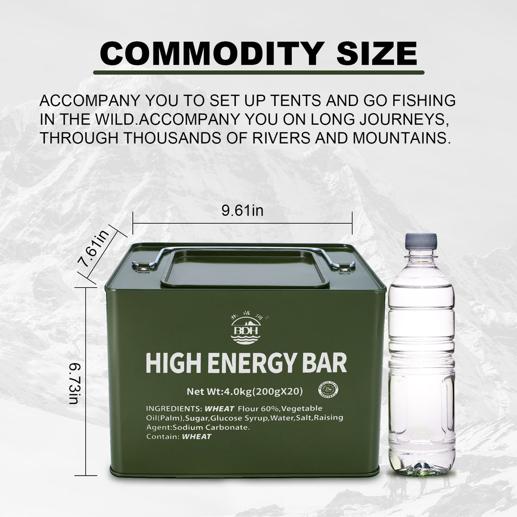 BDH High Energy Bar 18400 Calorie Original Compressed Biscuits | Iron Tin Box 200gx20 bag | MRE Emergency Food Ration Bar Long Shelf-life Survival Preparedness Food Supply