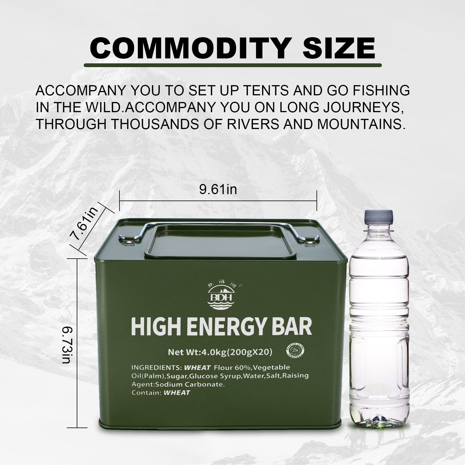 BDH High Energy Bar 18400 Calorie Original Compressed Biscuits | Iron Tin Box 200gx20 bag | MRE Emergency Food Ration Bar Long Shelf-life Survival Preparedness Food Supply