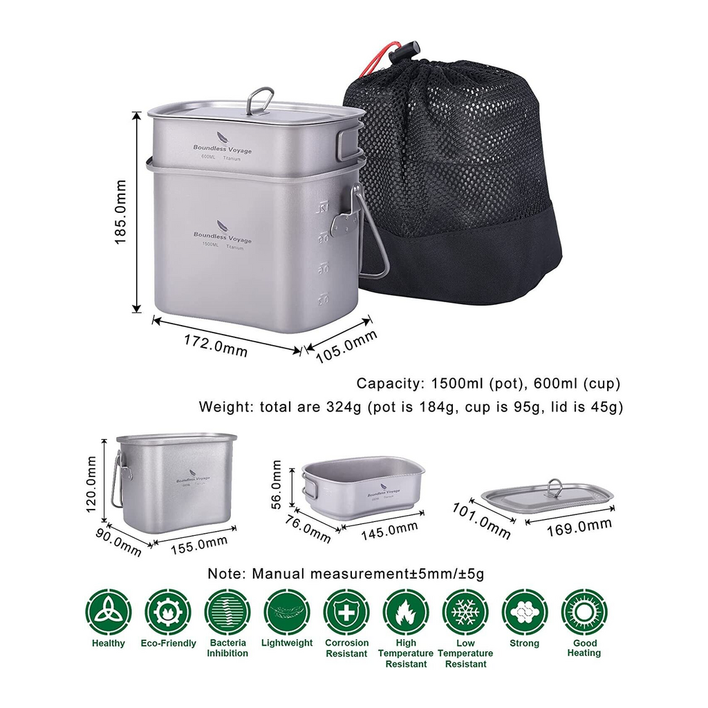Boundless Voyage Titanium Canteen Cooking Set 1500ml+600ml image 3