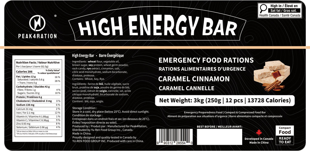 PEAK4RATION High Energy Bar | Emergency Ration Biscuits - Caramel Cinnamon 13728kcal | Long Shelf-Life Compressed Biscuits - 12 Day Package 3kg