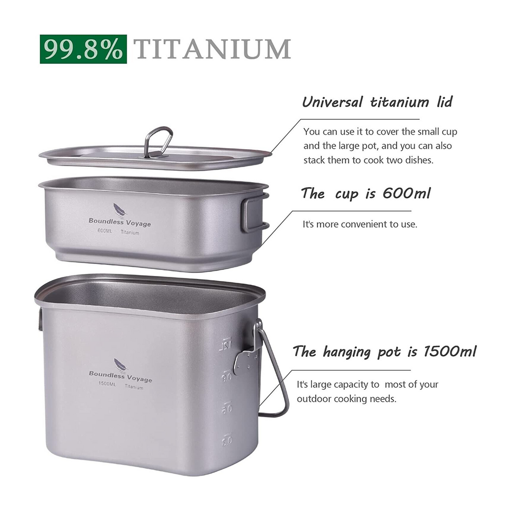 Boundless Voyage Titanium Canteen Cooking Set 1500ml+600ml image 4