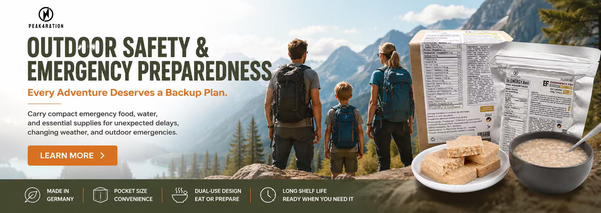 At Gohike Outdoor Shop, we offer carefully selected gear for hiking, camping, road trips, and emergency preparedness. From water filters and camp cookware to sleeping pads, lighting, and emergency food, our goal is simple: help you stay ready for whatever comes next.

We're also proud to offer PEAK4RATION® and BDH® Emergency Food, providing compact, high-calorie nutrition with long shelf lives—ideal for emergency kits, vehicle preparedness, outdoor adventures, and The 24-Hour Rule™.