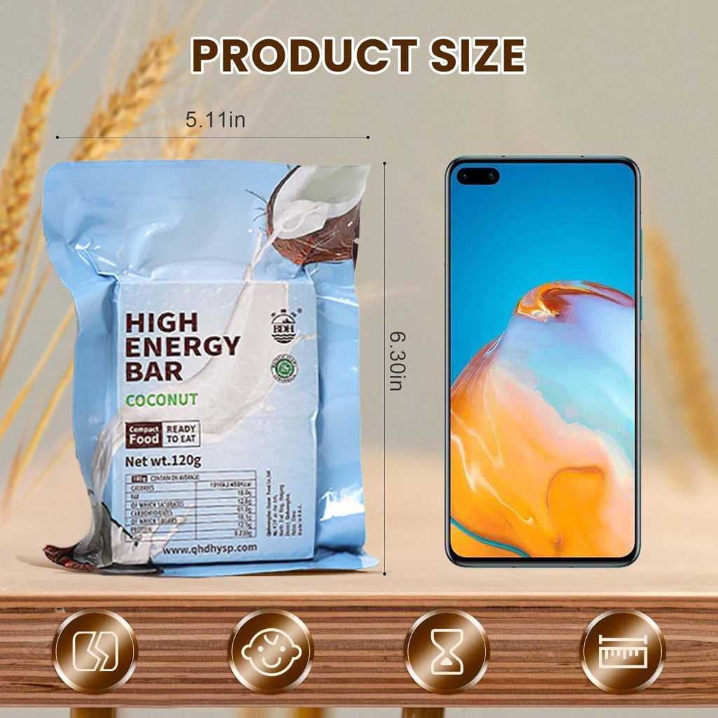 BDH High Energy Bar Coconut 6600 Calorie | 120g*12bags MRE Survival Emergency Food Ration Long shelf-life Biscuits