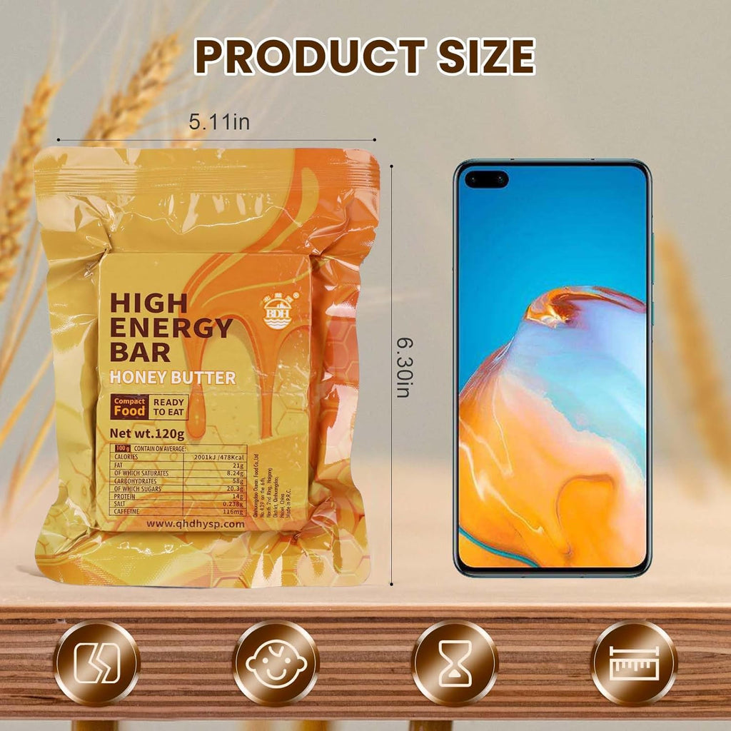 BDH High Energy Bar Honey Butter 6888 Calorie | 120g*12bags MRE Survival Emergency Food Ration Long shelf-life Biscuits