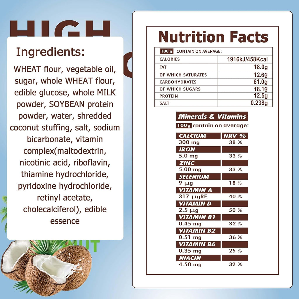BDH High Energy Bar Coconut 6600 Calorie | 120g*12bags MRE Survival Emergency Food Ration Long shelf-life Biscuits