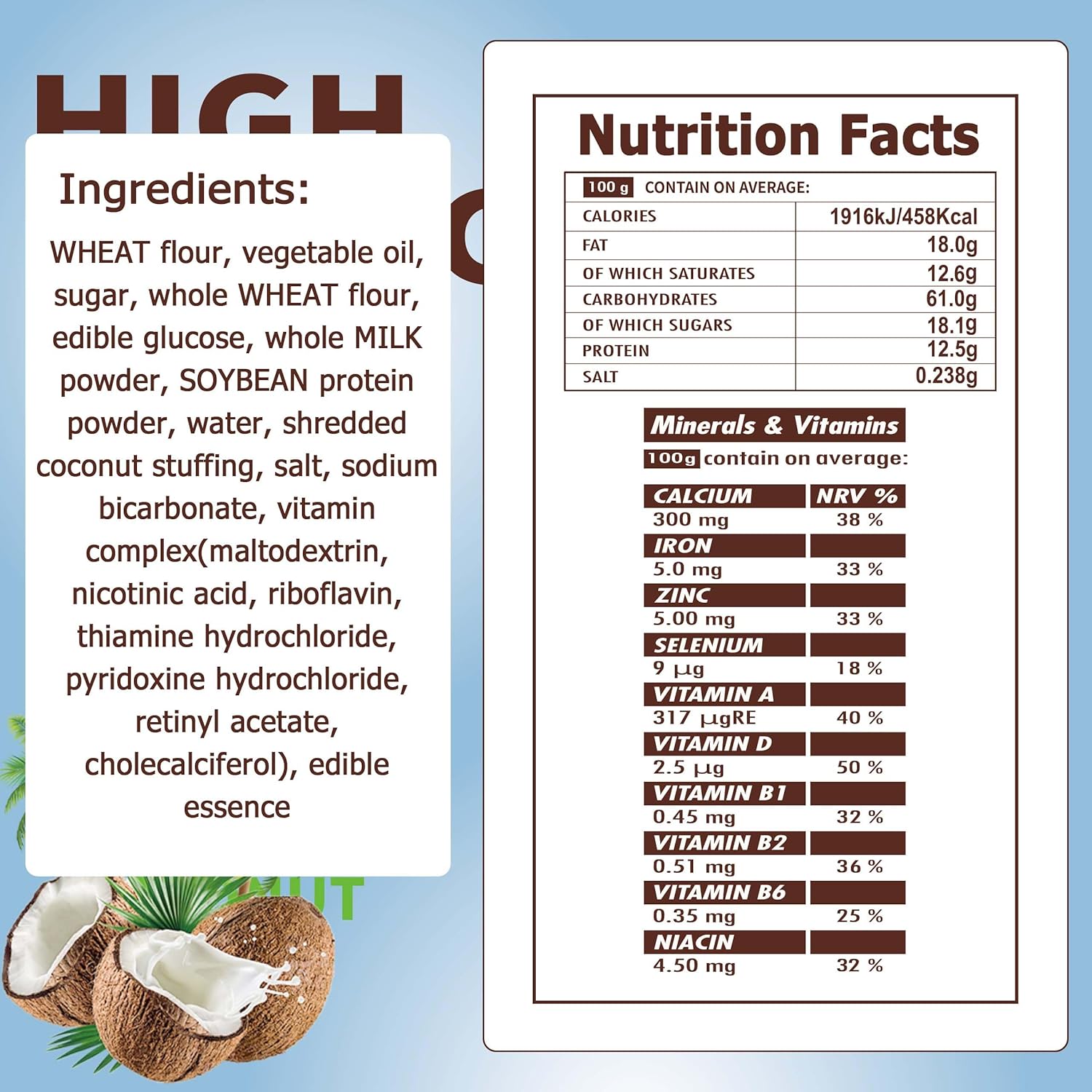 BDH High Energy Bar Coconut 6600 Calorie | 120g*12bags MRE Survival Emergency Food Ration Long shelf-life Biscuits