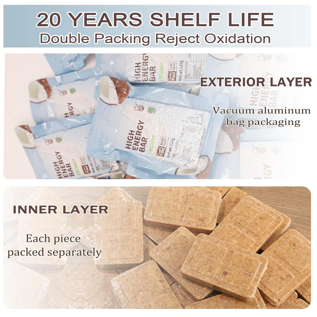 BDH High Energy Bar Coconut 6600 Calorie | 120g*12bags MRE Survival Emergency Food Ration Long shelf-life Biscuits