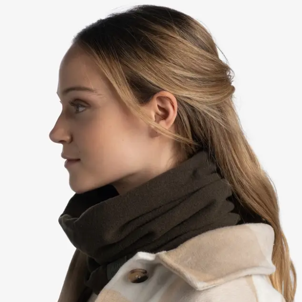 Buff Merino Fleece Neck Warmer - Khaki image 2