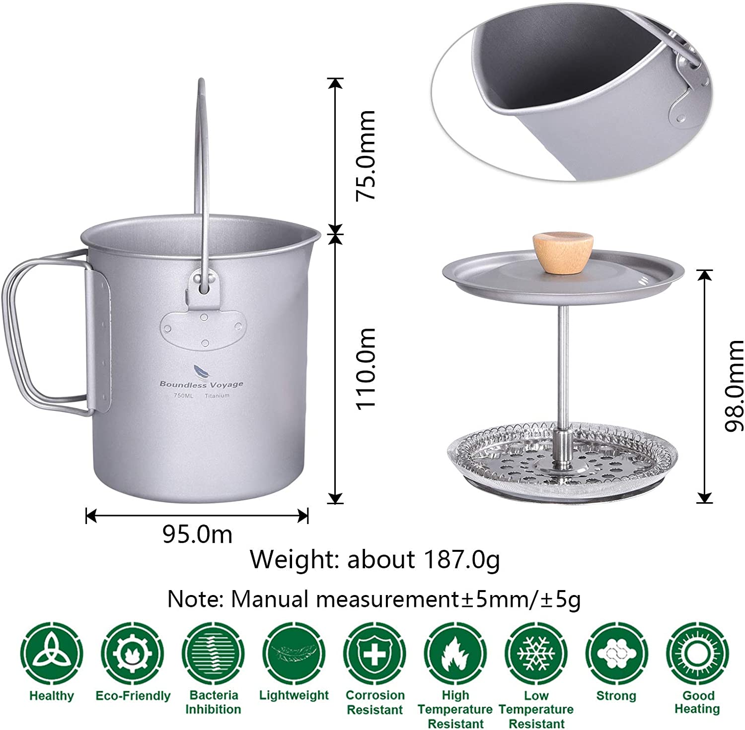 Boundless Voyage Titanium Hanging Coffee Cup 750ml image 5