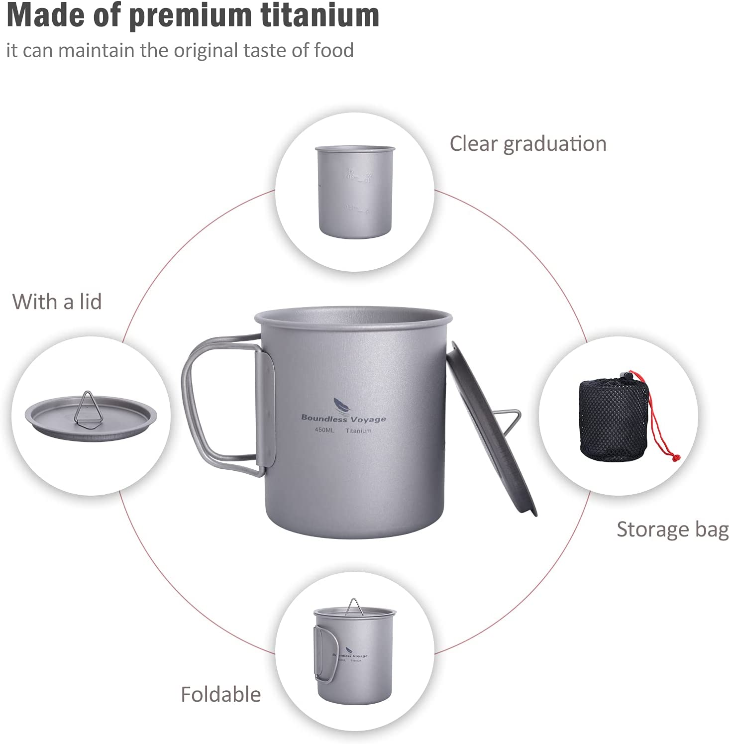Boundless Voyage Titanium Cup Set 200ml+300ml+450ml image 2