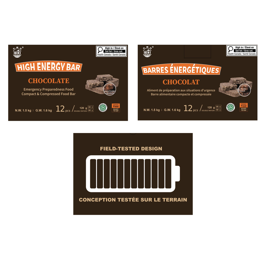 BDH High Energy Bar Chocolate Flavor 6840Calorie / 120gx12bags Survival Emergency Ration Bar Compressed Biscuits MRE Long Shelf Life