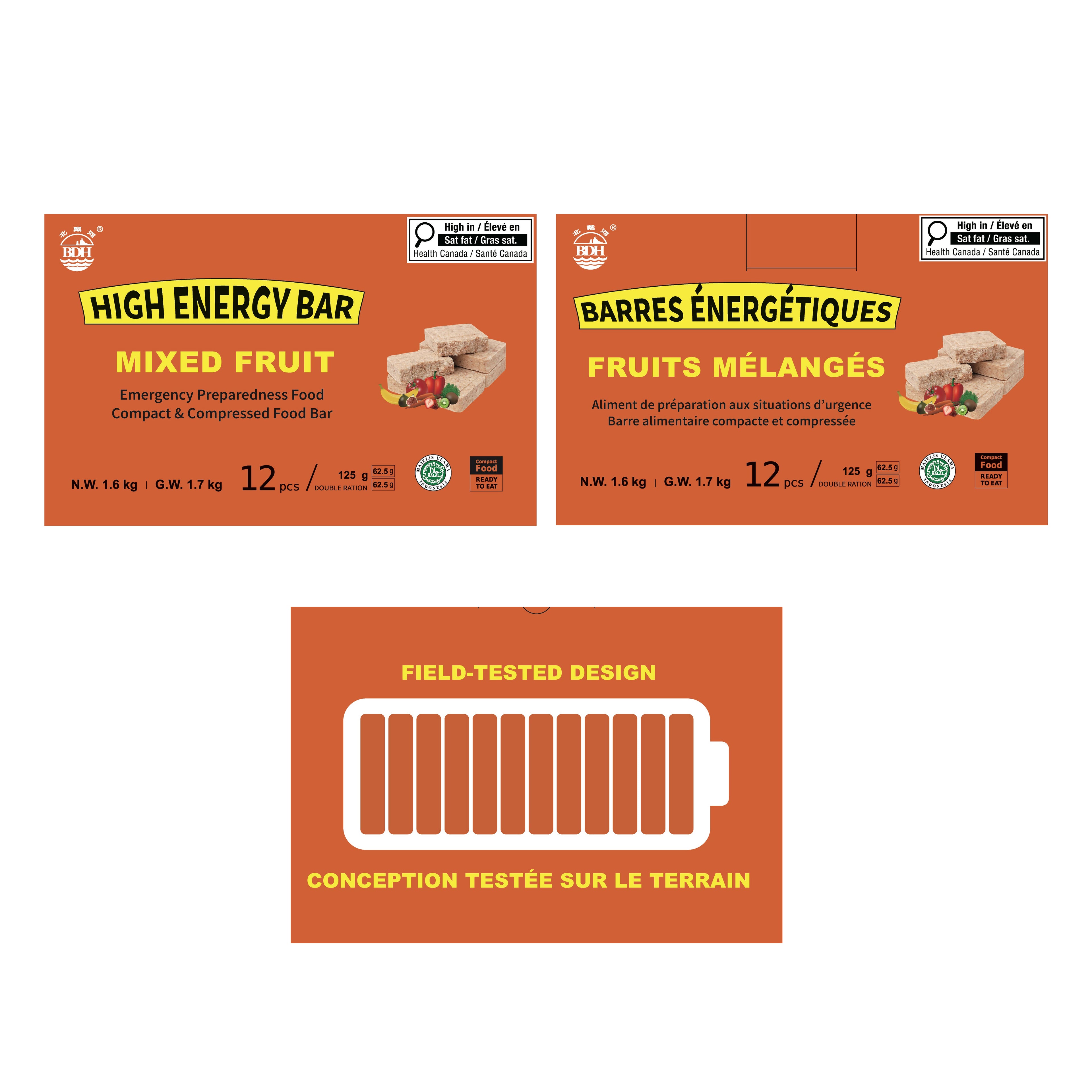 BDH High Energy Bar Mixed Fruit 7400 Calories | 125g*12bags MRE Survival Emergency Food Ration Compressed Biscuits Long shelf-life