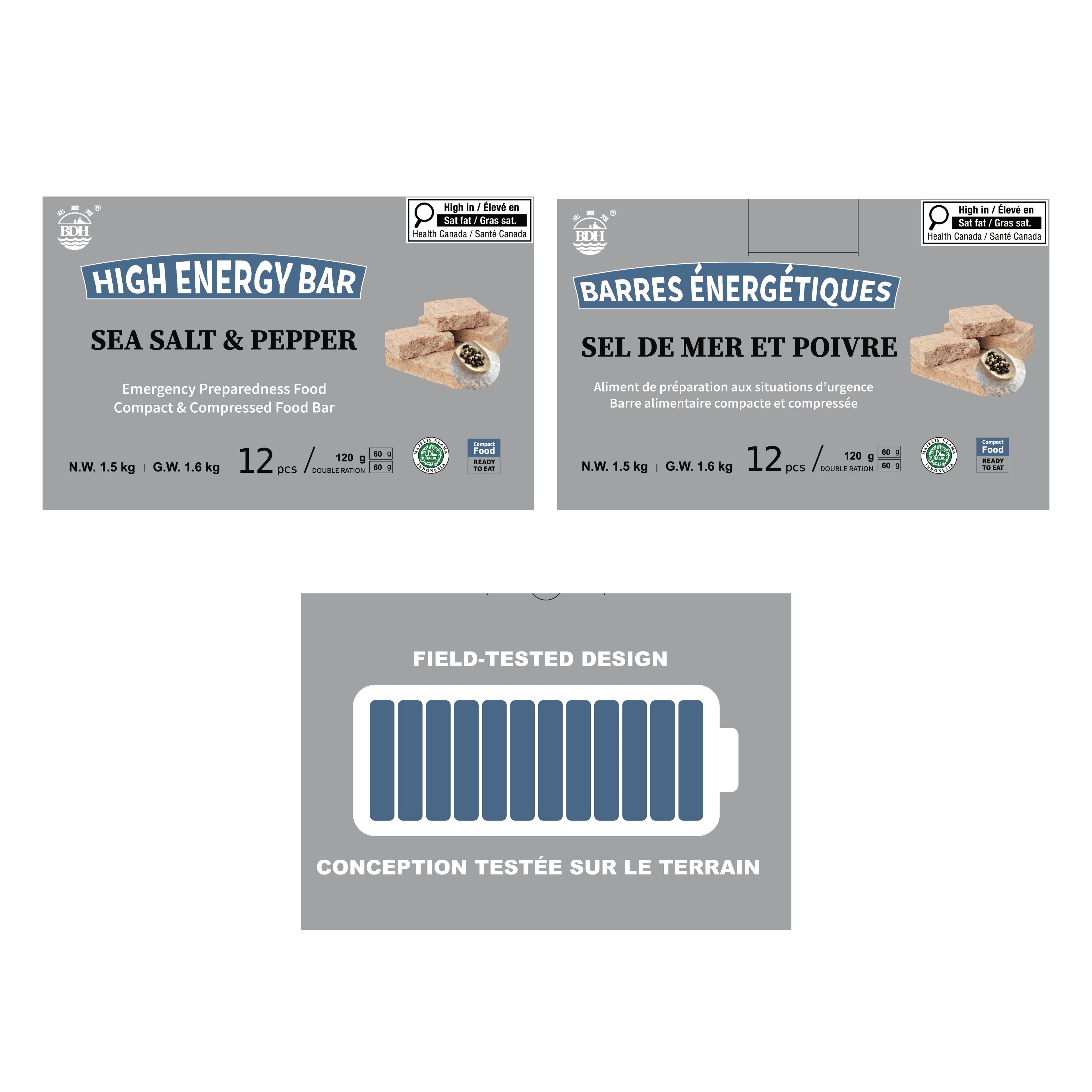 BDH High Energy Bar Sea Salt & Pepper 6600 Calorie | 120g*12bags MRE Survival Emergency Food Ration Compressed Biscuits Long shelf-life