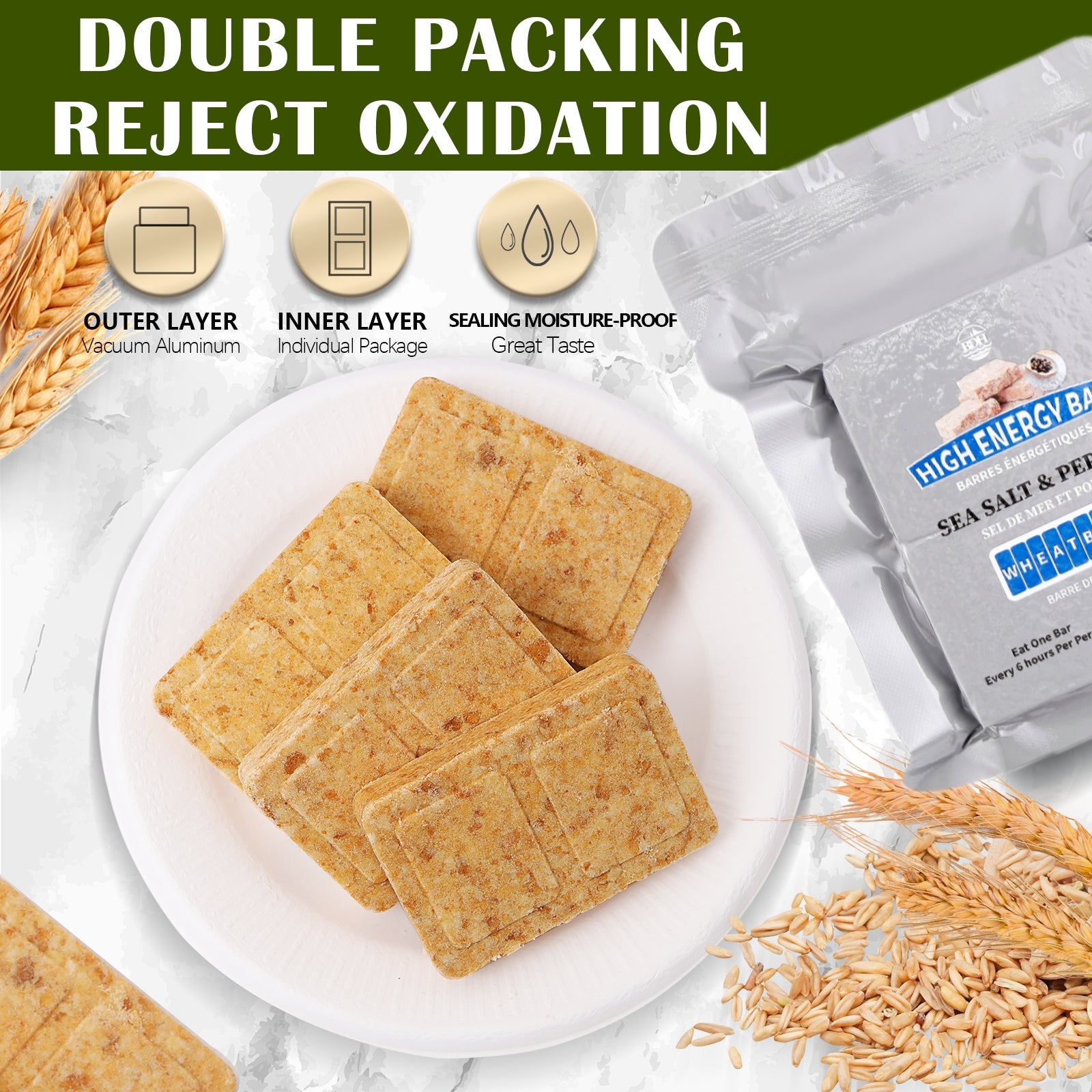 BDH High Energy Bar Sea Salt & Pepper 6600 Calorie | 120g*12bags MRE Survival Emergency Food Ration Compressed Biscuits Long shelf-life