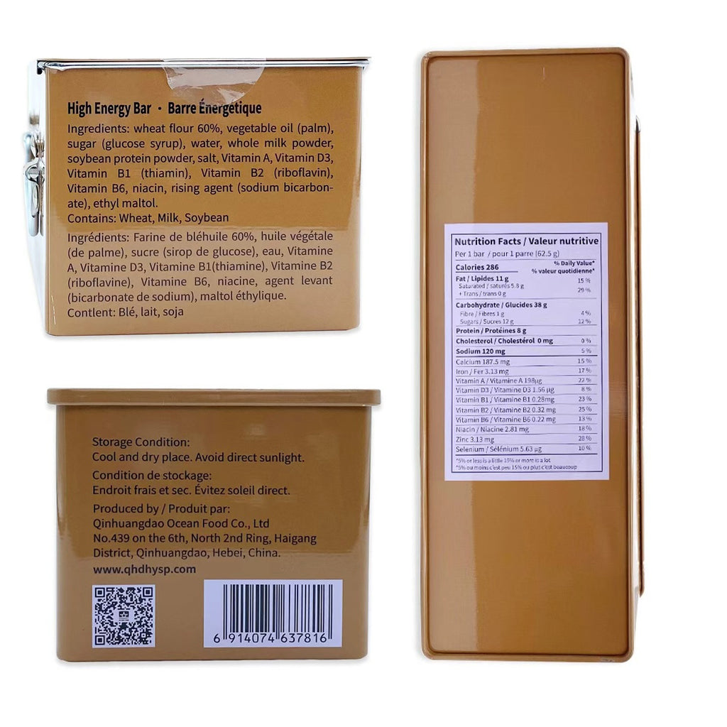 BDH High Energy Bar 6870Kcal Emergency Food Ration | Milk Cookie Flavor (1.5kg/6 Bags Iron Tin) | Long Shelf-Life Compact Survival Biscuits