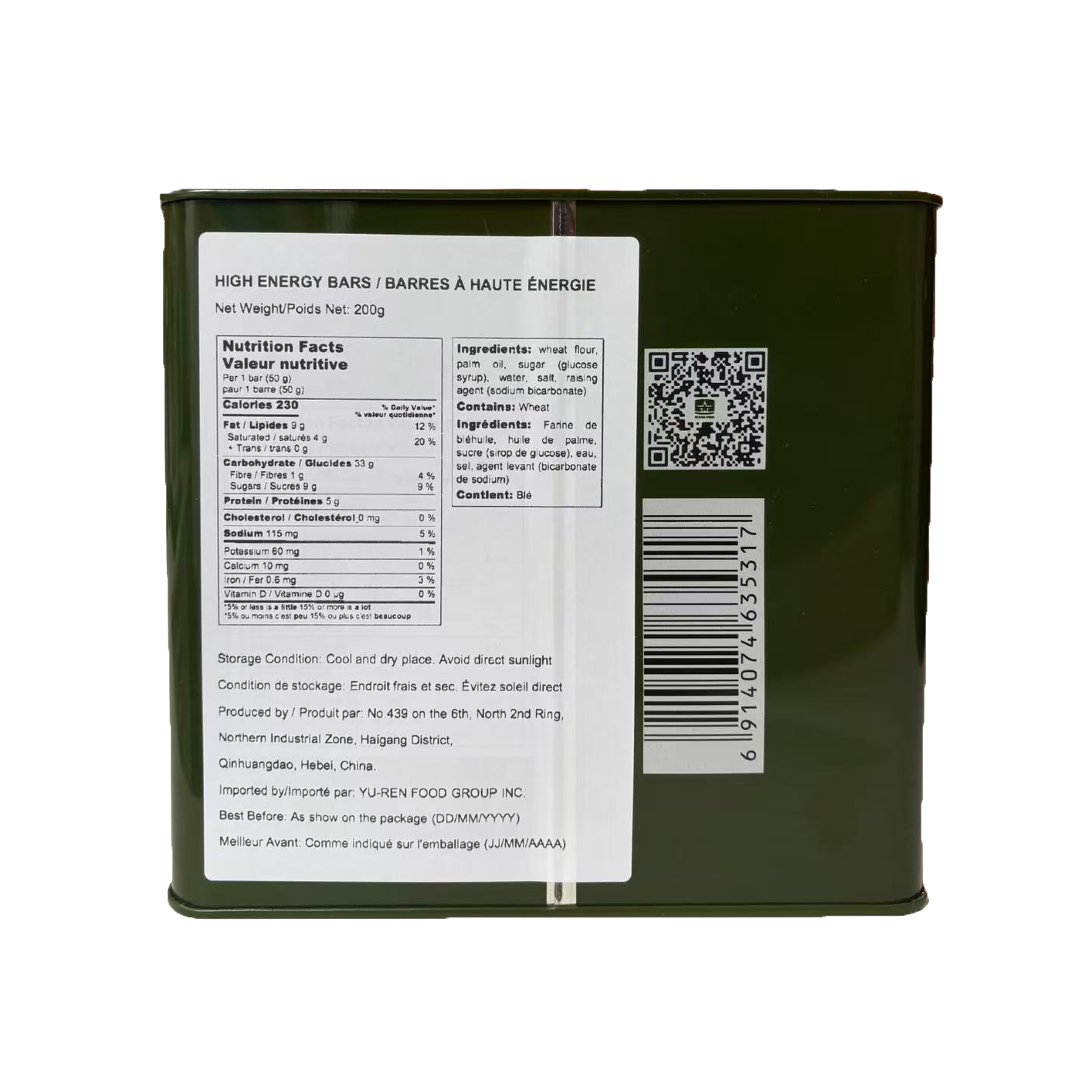 BDH High Energy Bar 18400 Calorie Original Compressed Biscuits | Iron Tin Box 200gx20 bag | MRE Emergency Food Ration Bar Long Shelf-life Survival Preparedness Food Supply