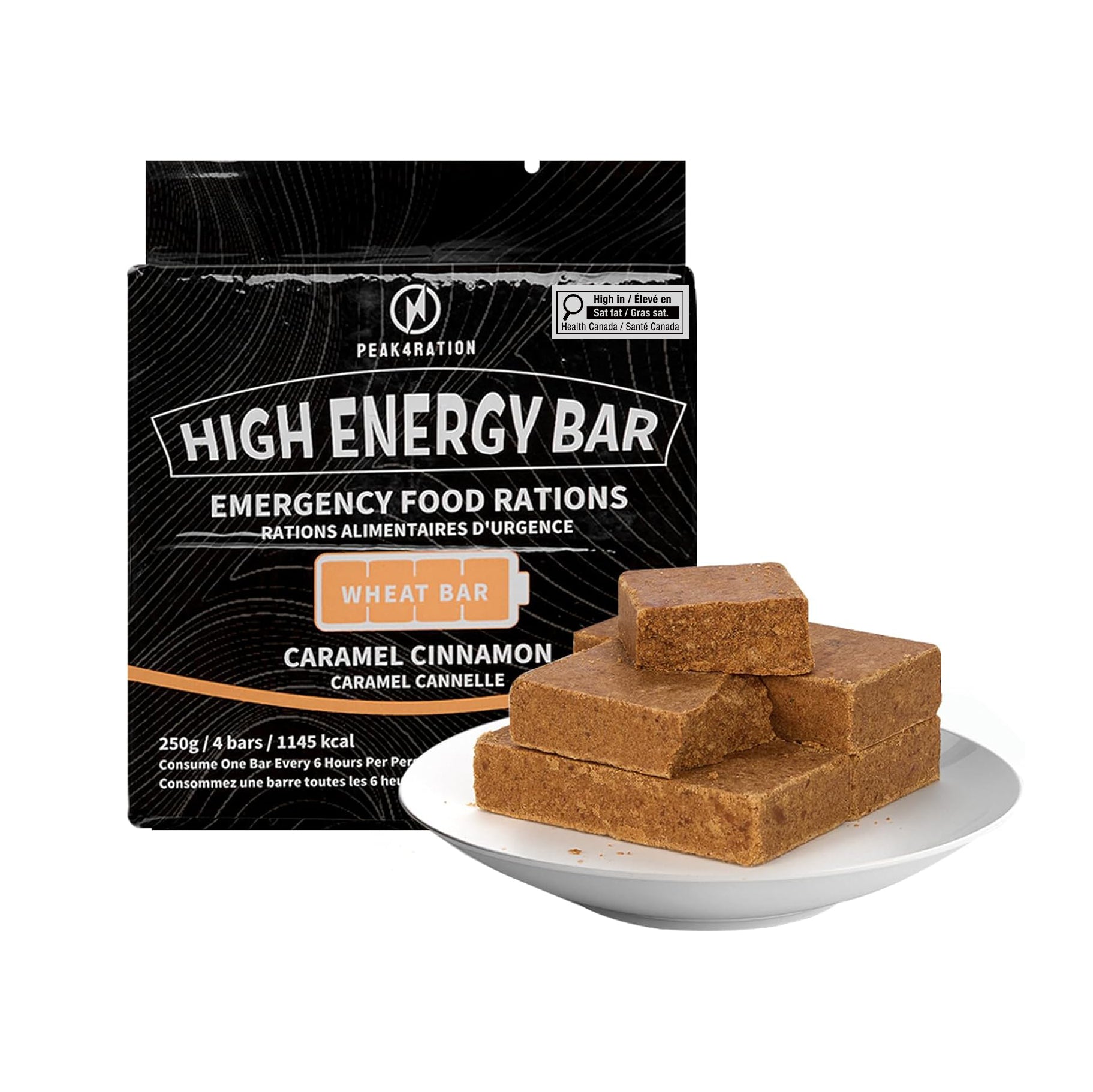 PEAK4RATION High Energy Bar | Emergency Ration Biscuits - Caramel Cinnamon 250g 1145kcal | Long Shelf-Life Compressed Biscuits - Compact Survival Food Ration Bar
