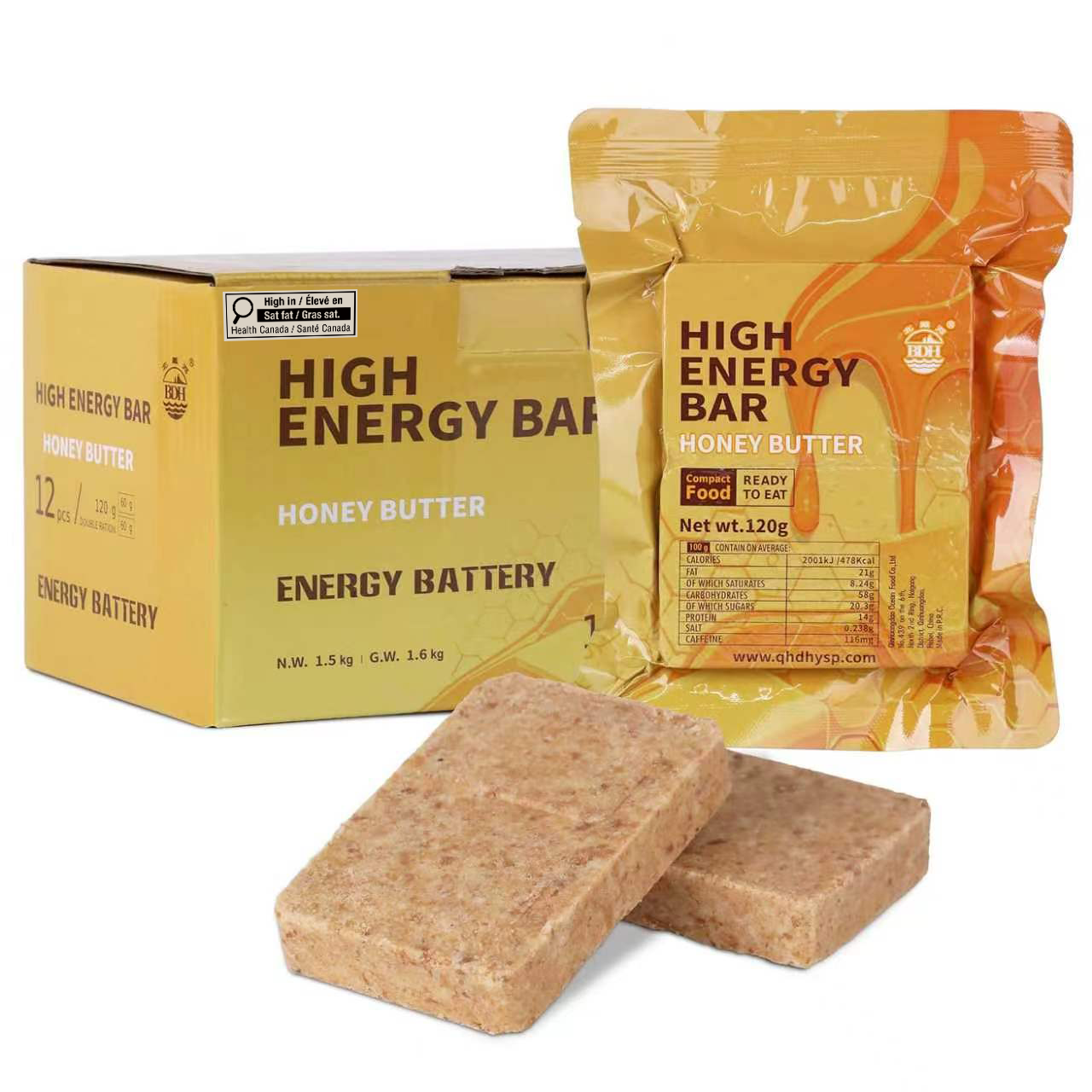 BDH High Energy Bar Honey Butter 6888 Calorie | 120g*12bags MRE Survival Emergency Food Ration Long shelf-life Biscuits