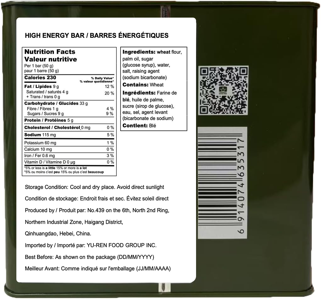 BDH High Energy Bar 18400 Calorie Original Compressed Biscuits | Iron Tin Box 200gx20 bag | MRE Emergency Food Ration Bar Long Shelf-life Survival Preparedness Food Supply