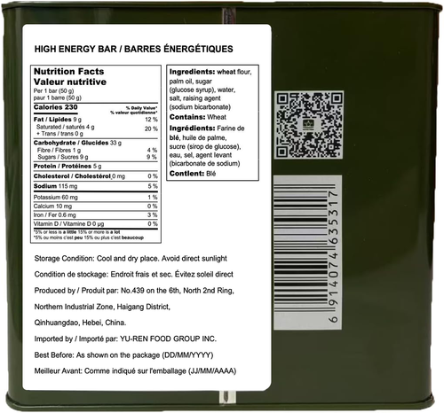 BDH High Energy Bar 18400 Calorie Original Compressed Biscuits | Iron Tin Box 200gx20 bag | MRE Emergency Food Ration Bar Long Shelf-life Survival Preparedness Food Supply