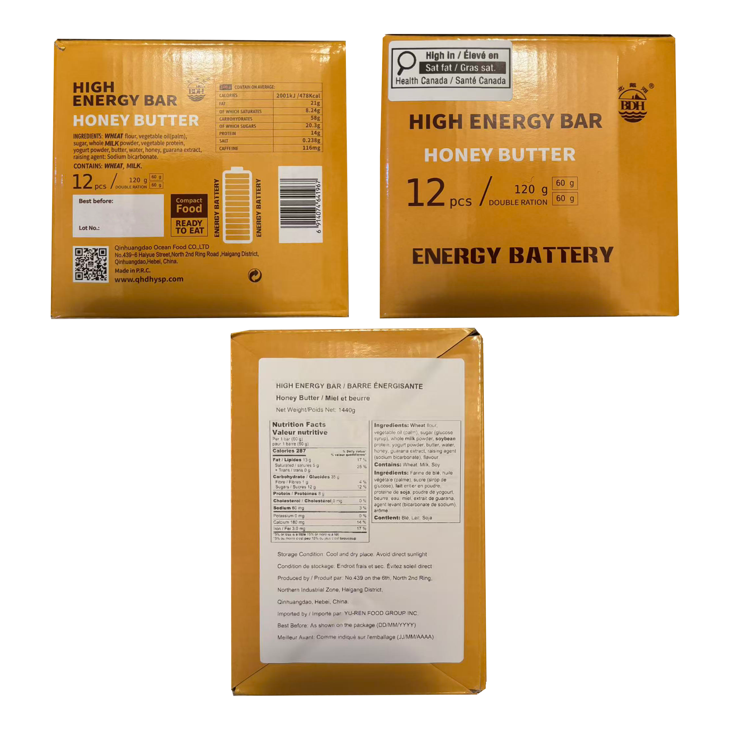 BDH High Energy Bar Honey Butter 6888 Calorie | 120g*12bags MRE Survival Emergency Food Ration Long shelf-life Biscuits