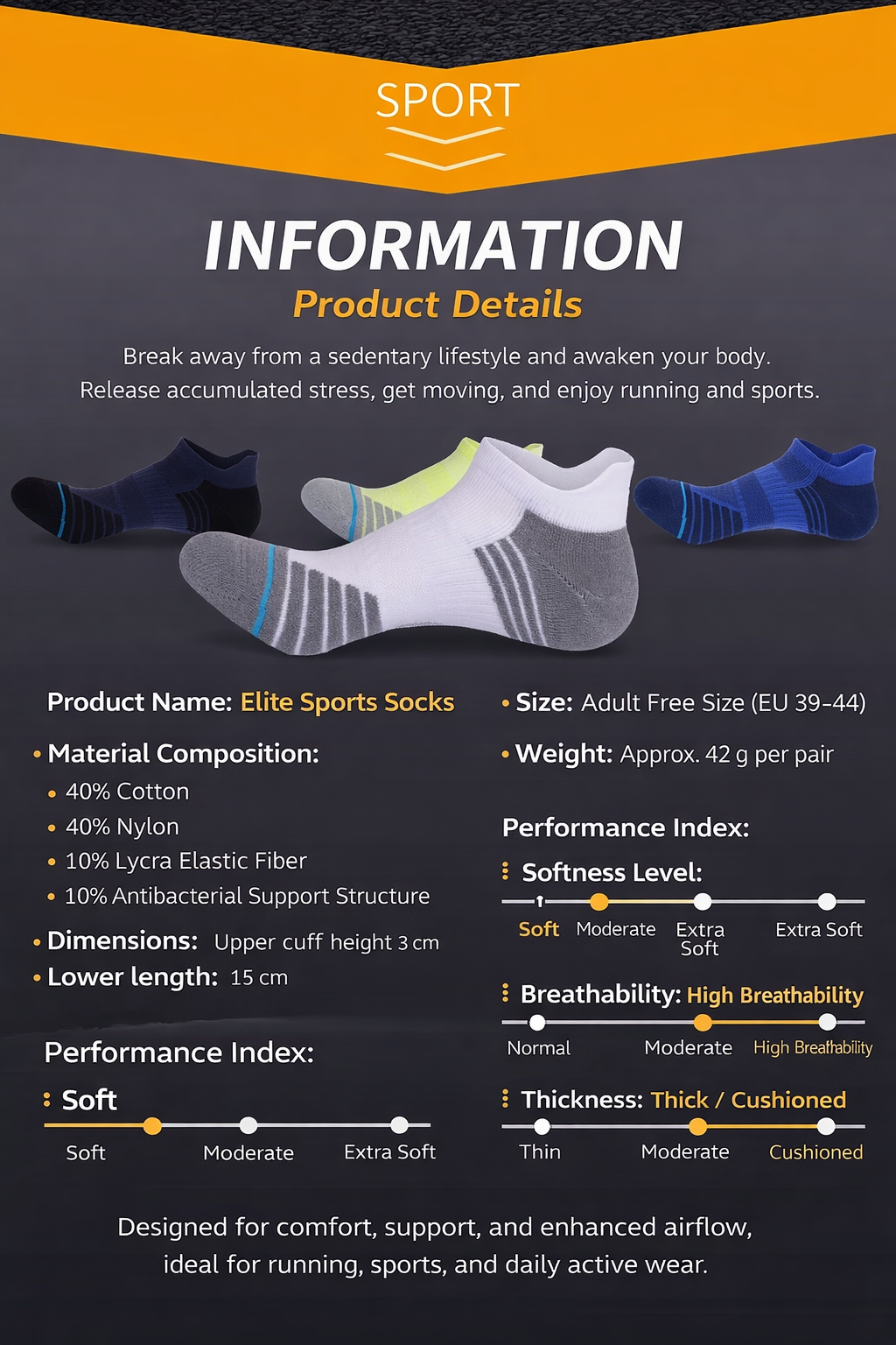 Running Socks - One Size（EU 39–44）