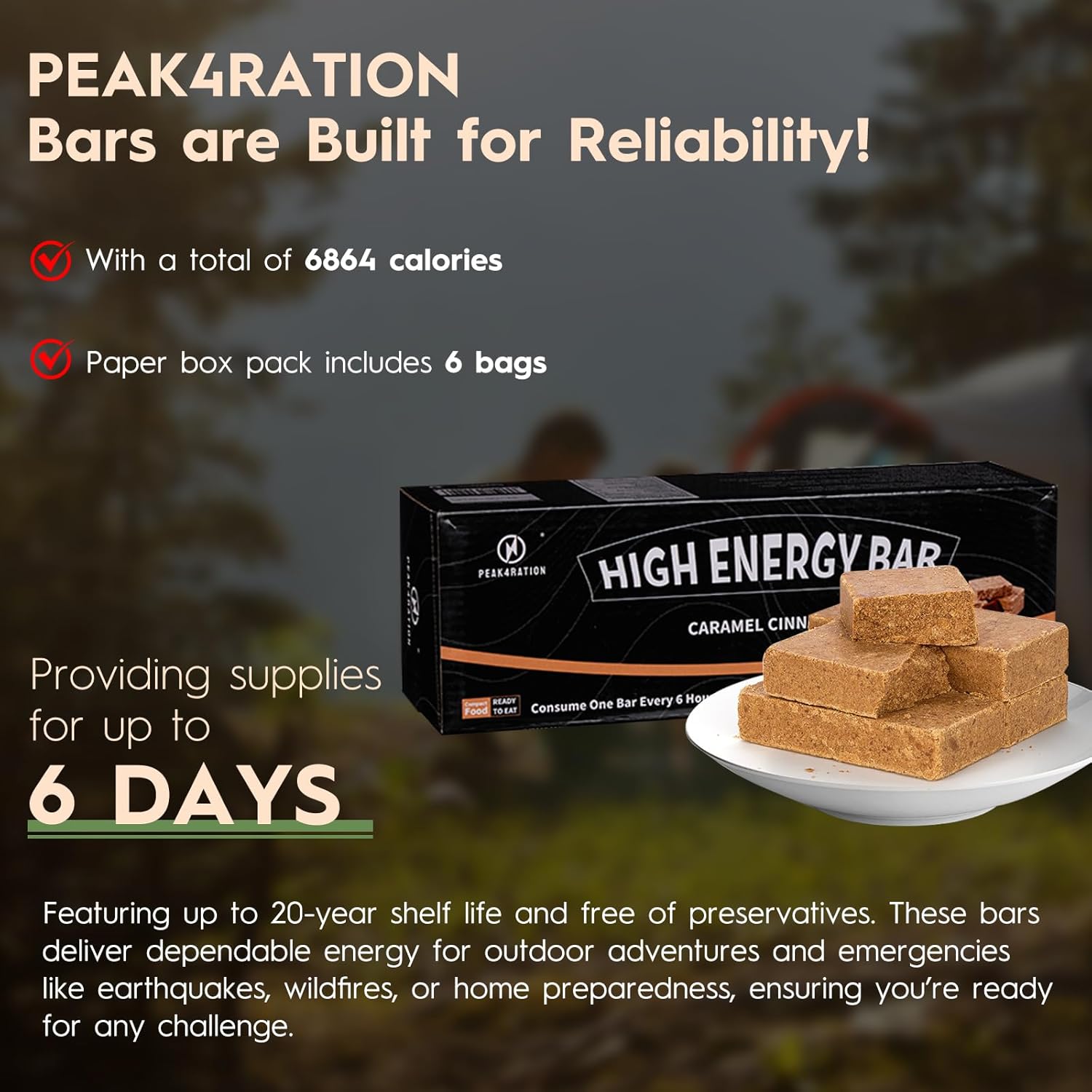 PEAK4RATION High Energy Bar Caramel Cinnamon 1.5kg(6x250g Packs) image 2