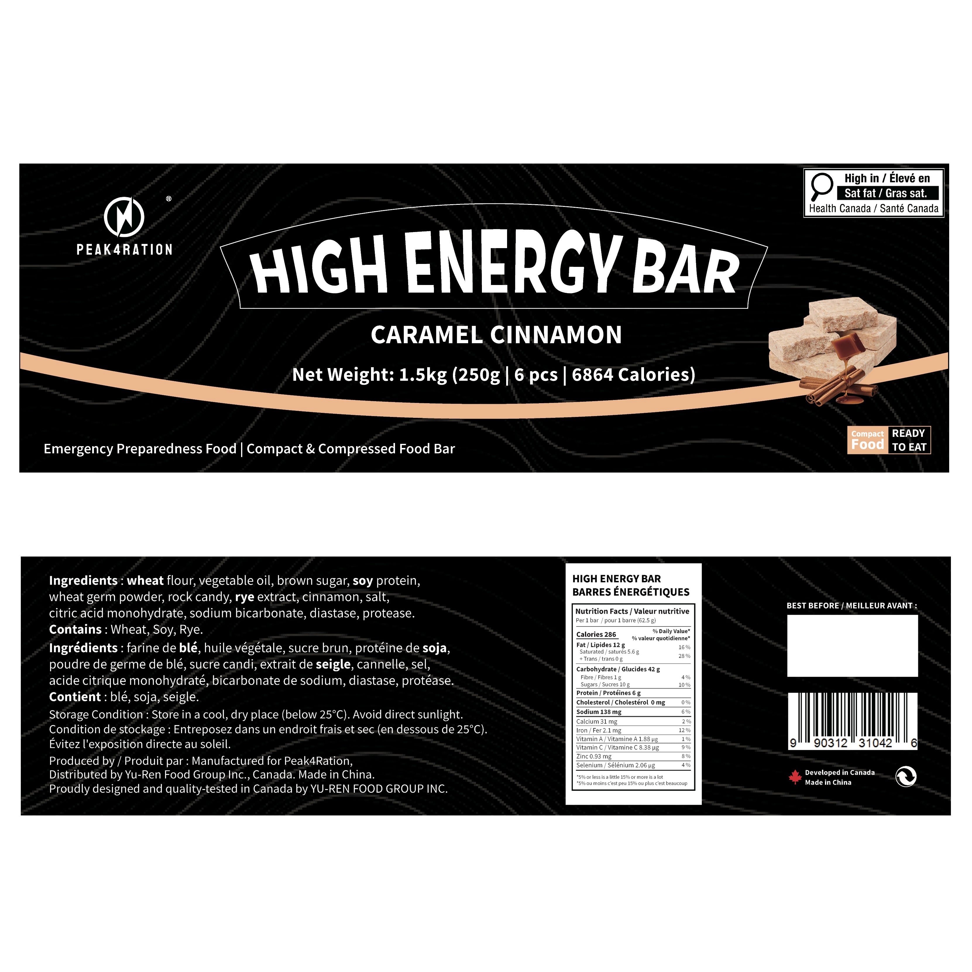 PEAK4RATION High Energy Bar | Emergency Ration Biscuits - Caramel Cinnamon 6864kcal | Long Shelf-Life Compressed Biscuits - 6 Day Package 1.5kg